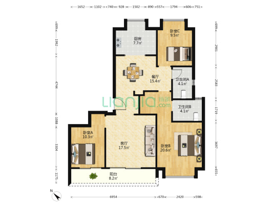 武汉城建光彩国际 3室2厅2卫 138平方