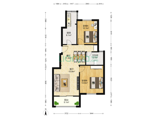 赞成红树林 2室2厅1卫 88平方