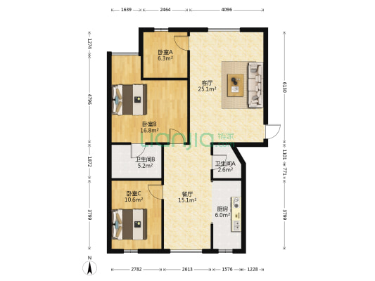 金童花园一期 3室2厅2卫 109平方