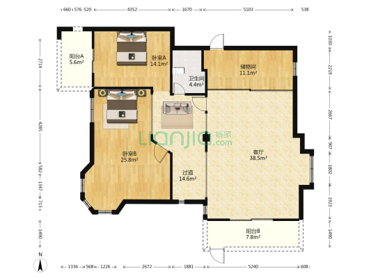 江南水都美域C区 2室1厅1卫 140平方