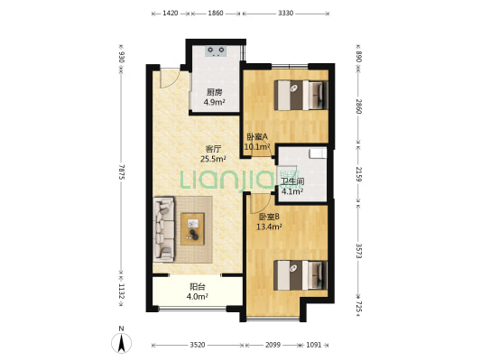 逸景公馆 2室1厅1卫 84平方