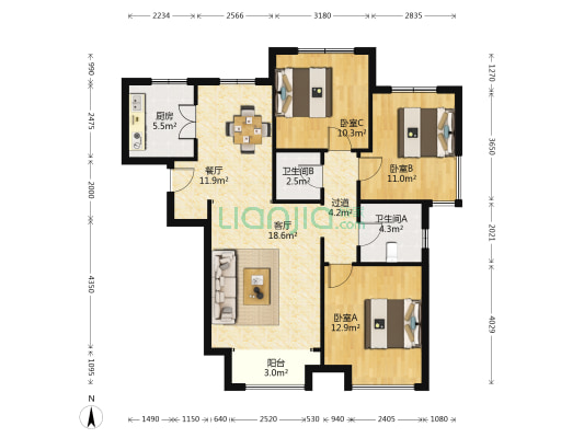 州河湾西园西区 3室2厅2卫 125平方
