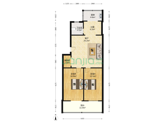 太原市疾病预防控制中心宿舍 2室1厅1卫 89平方