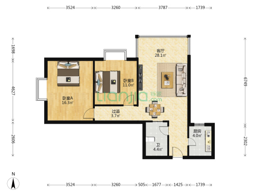 国泰嘉园 2室1厅1卫 94平方