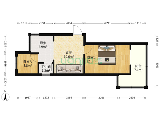 富春街昆二中宿舍 2室1厅1卫 38平方