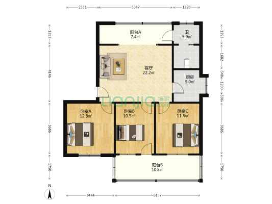 轻苑小区 3室1厅1卫 100平方