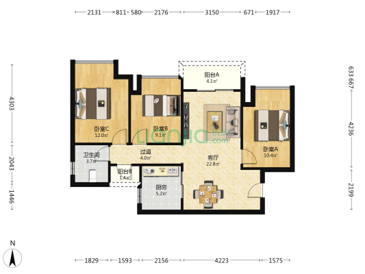 万科星光天空之城 3室1厅1卫 82平方
