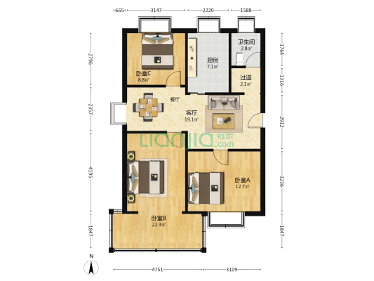 北门外街 3室1厅1卫 94平方