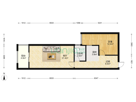 万宏国际 1室1厅1卫 69平方