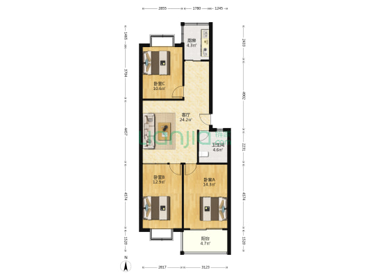 万丰源 3室1厅1卫 95平方