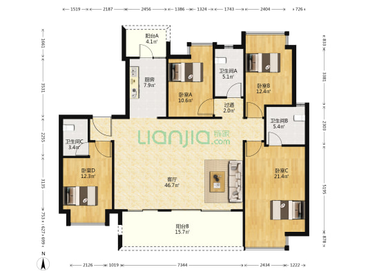 渝高星洲一期 4室1厅3卫 172平方