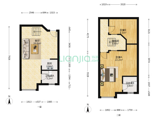 新世纪美好家园 2室1厅2卫 53平方