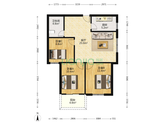 后坂新城二区 3室1厅1卫 91平方