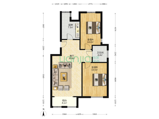 海阔园 2室1厅1卫 94平方