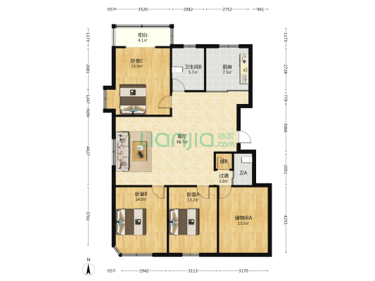海景东苑 3室1厅2卫 151平方