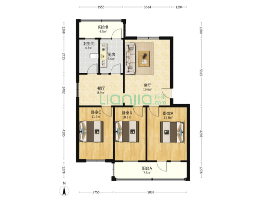 金城花园 3室2厅1卫 106平方