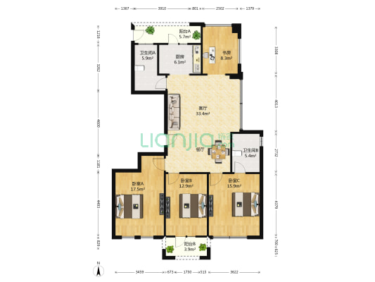 湖韵天成 4室1厅2卫 121平方
