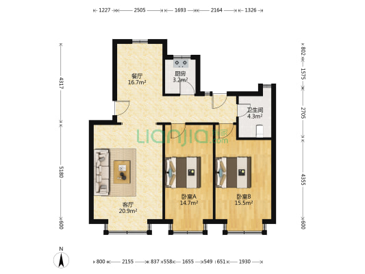 华远世纪城 2室2厅1卫 82平方