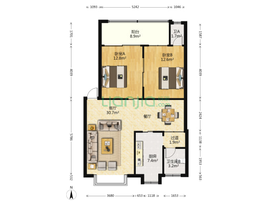芙蓉实业公司宿舍 2室1厅2卫 90平方