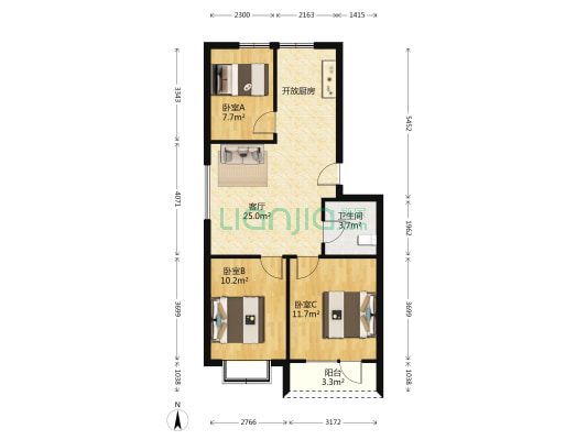香醇波尔多鸿苑 3室1厅1卫 80平方