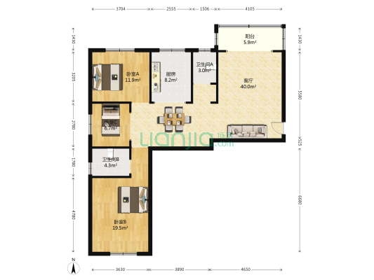 金达阳光花园 3室1厅2卫 122平方