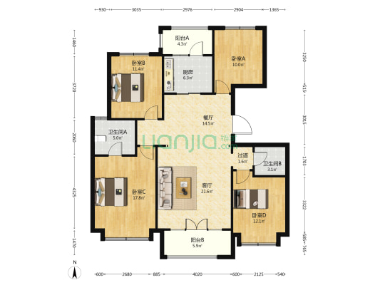 澜湾 4室2厅2卫 140平方