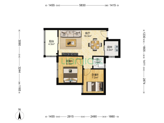 翠云花园 2室1厅1卫 53平方
