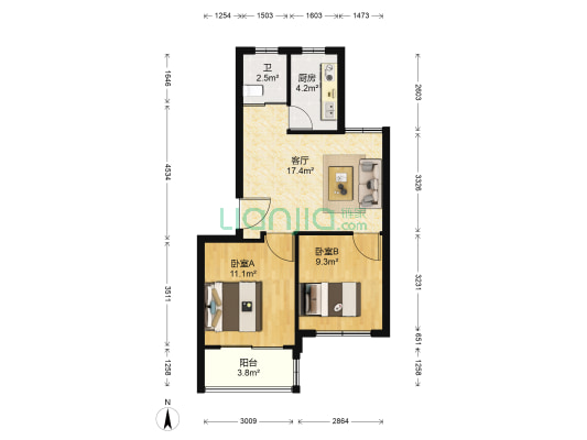 梅江东苑南区 2室1厅1卫 63平方