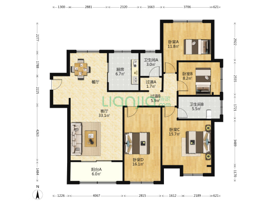 信达天御香颂庭 4室1厅2卫 142平方