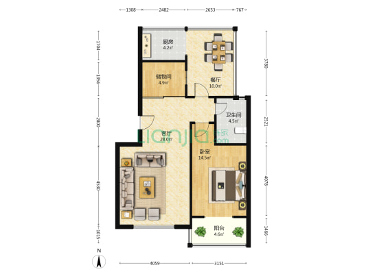兴旺新村 1室2厅1卫 70平方