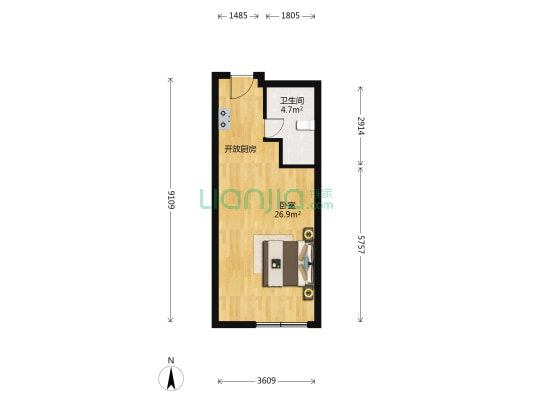 国购中心 1室0厅1卫 46平方
