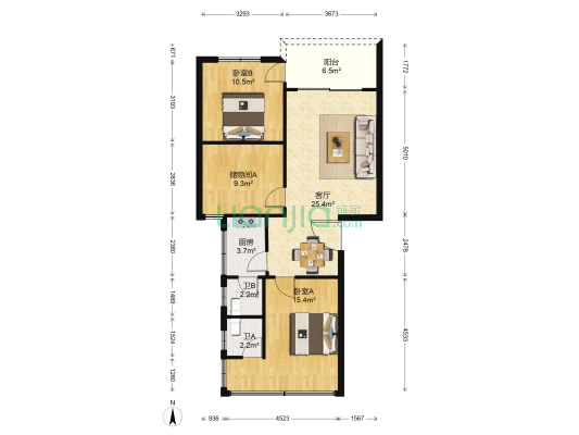 丽逸居 2室1厅2卫 86平方