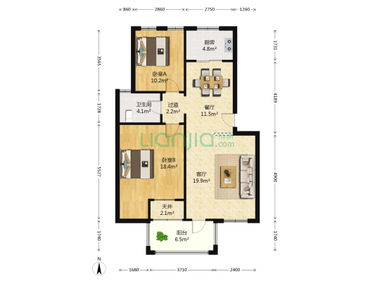 马德利花园 2室2厅1卫 90平方