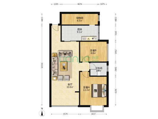 万卓香语城 2室1厅1卫 79平方