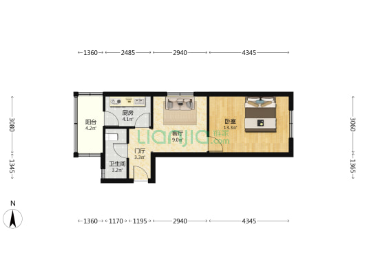 竞园里 1室1厅1卫 44平方