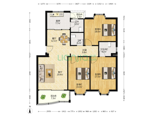富顺阁 3室2厅3卫 131平方