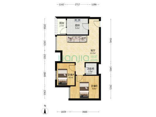 丽都锦里 2室1厅1卫 51平方