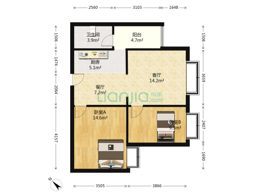 瑞临锦苑 2室2厅1卫 77平方