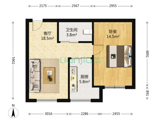 金色阳光 1室1厅1卫 51平方