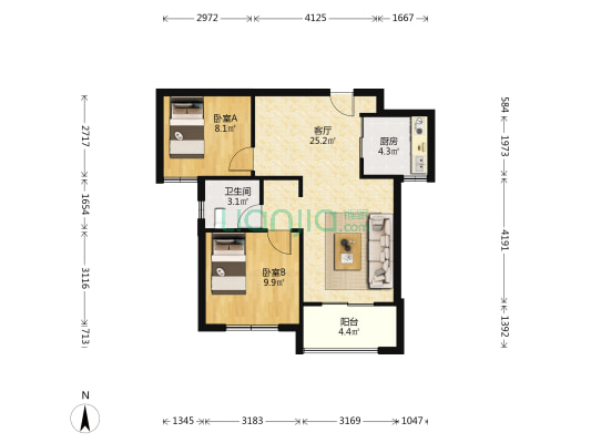 新立嘉园 2室1厅1卫 76平方