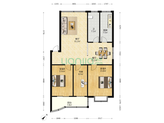 古楼街91号 3室2厅1卫 122平方
