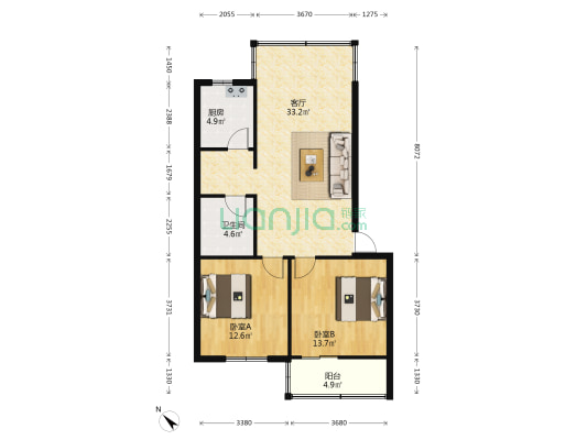 竹林公寓 2室1厅1卫 92平方