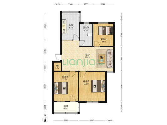 人行宿舍 3室1厅1卫 98平方