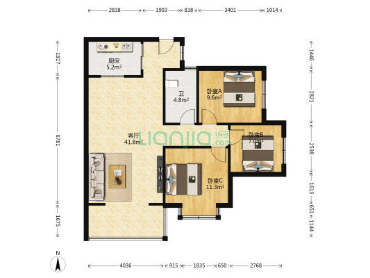 世纪锦程 3室1厅1卫 95平方