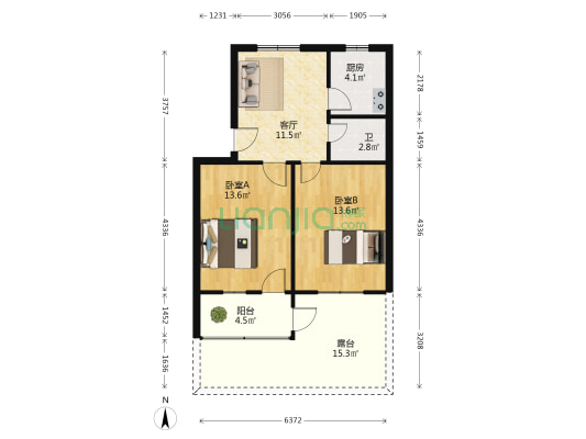 鸿源小区 2室1厅1卫 70平方