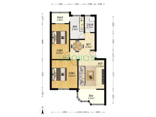 贝丽花园 2室2厅1卫 73平方