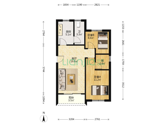 乐华花苑 2室1厅1卫 75平方