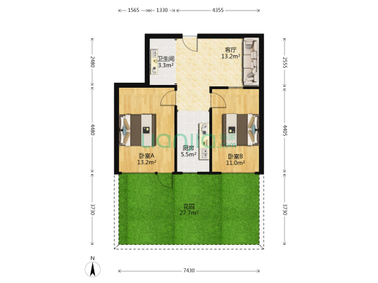 学子园 2室1厅1卫 61平方