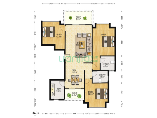 恒大御府 3室2厅2卫 144平方