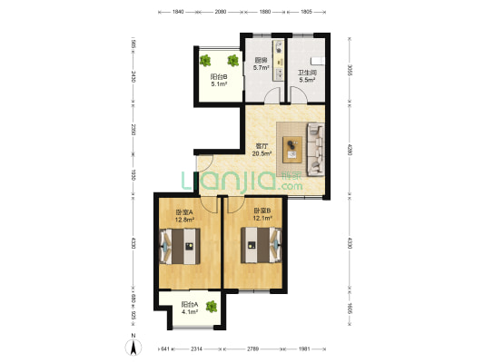 同和嘉苑东区 2室1厅1卫 87平方